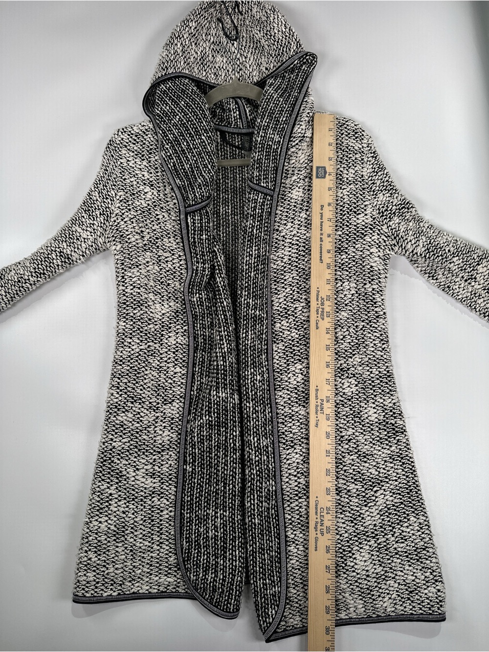 Kollontai Hooded Cardigan Knit Open Front Marled Black White XS - Picture 11 of 11